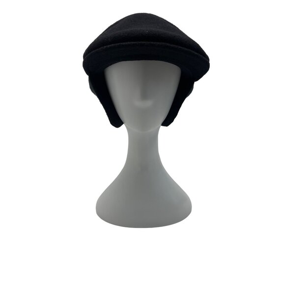 Kangol Mens Wool Earflap Flat Cap Hat Black - Picture 1 of 8